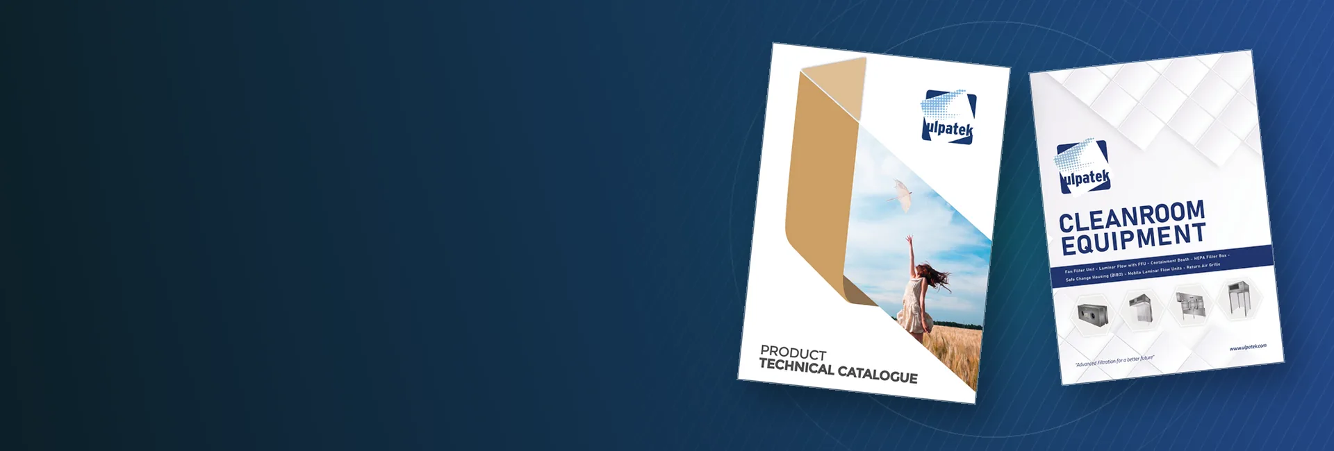 Covers of the Ulpatek product catalogue and cleanroom equipment catalogue